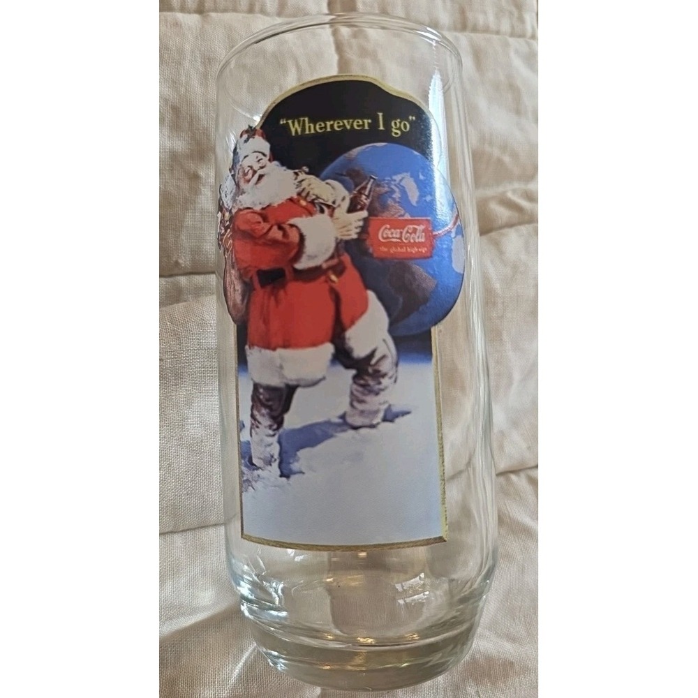 Vintage Coca Cola "Wherever I Go" Santa Claus Christmas Glass Series II~1 of 3